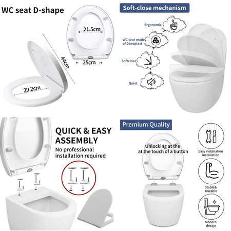 Slow Close Toilet Seat - Quiet Hinges For Smooth Closing