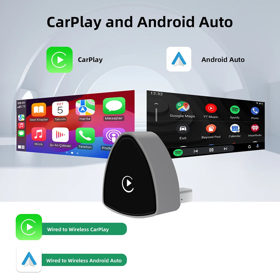 Trådlös CarPlay Android Auto-adapter, Plug and Play, OTA-uppgraderbar, för bilar