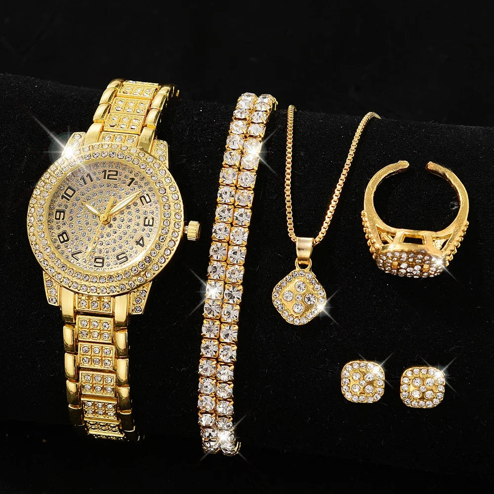Elegant Gold Quartz Watch for Women with Diamond Accents