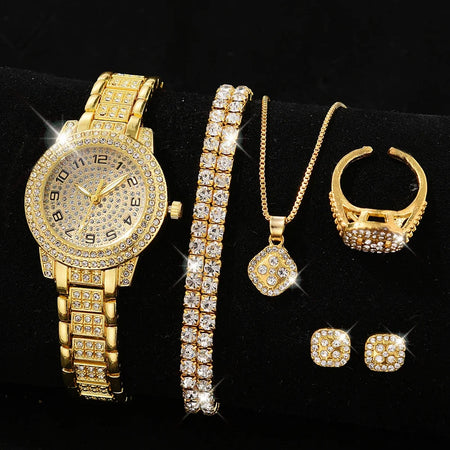 Elegant Gold Quartz Watch for Women with Diamond Accents