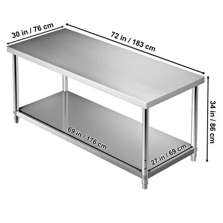 Stainless Steel Prep Table 550lb Load Adjustable Shelf 72 x 30 x 34 inch / Poland