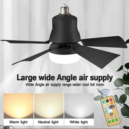 Ceiling Fan With LED Light With Remote Control - Dimmable Black