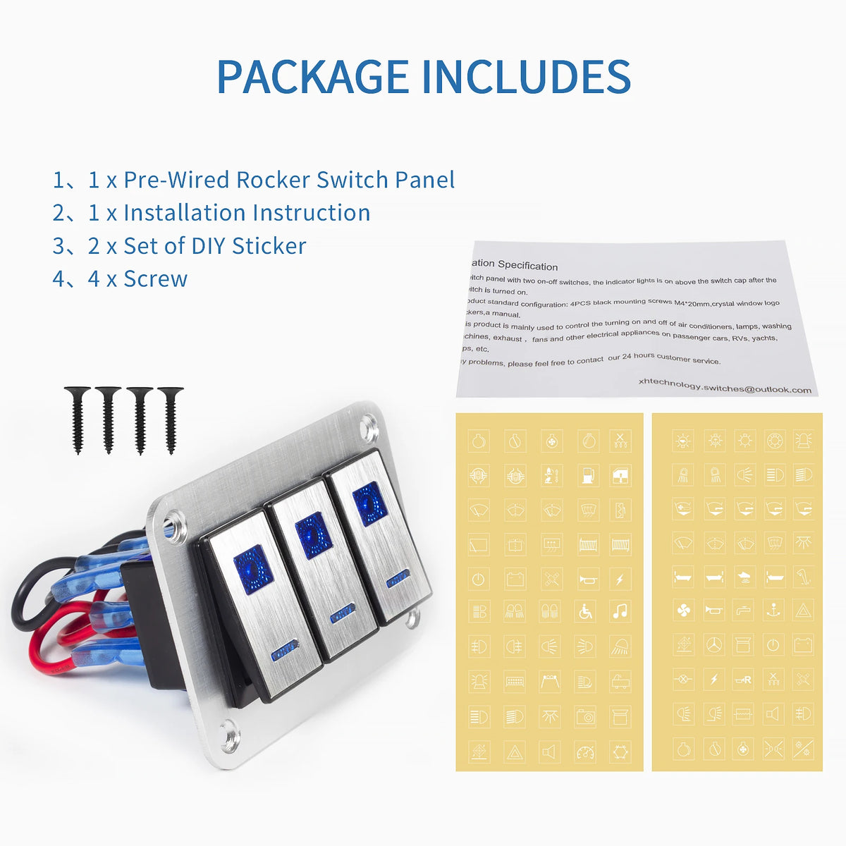 Premium 4/6 Gang Waterproof Switch Panel with Digital Voltmeter and Dual USB Ports 3 gang silver