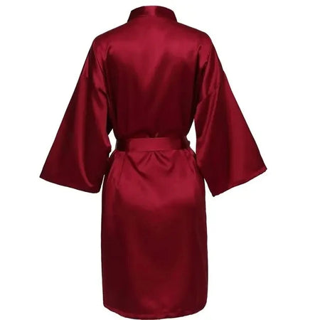 Wedding Party Team Bride Satin Kimono Robe - Plain Bridesmaid Bathrobe Wine red / L