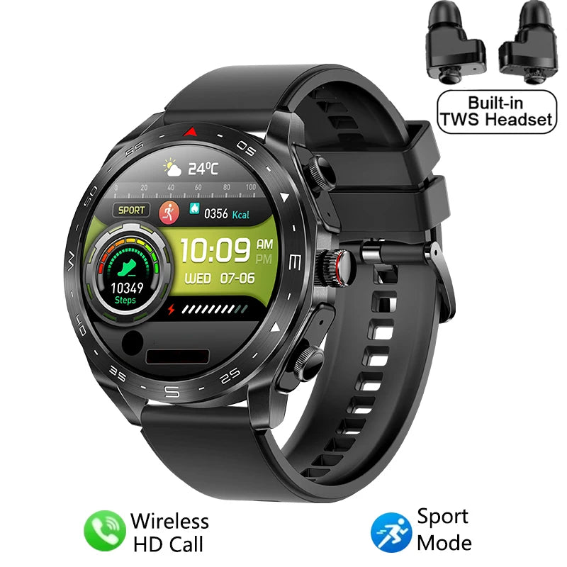 GEJIAN 2024 Smart Watch with TWS 2-in-1 Bluetooth Earphones and HIFI 9D Sound Quality black