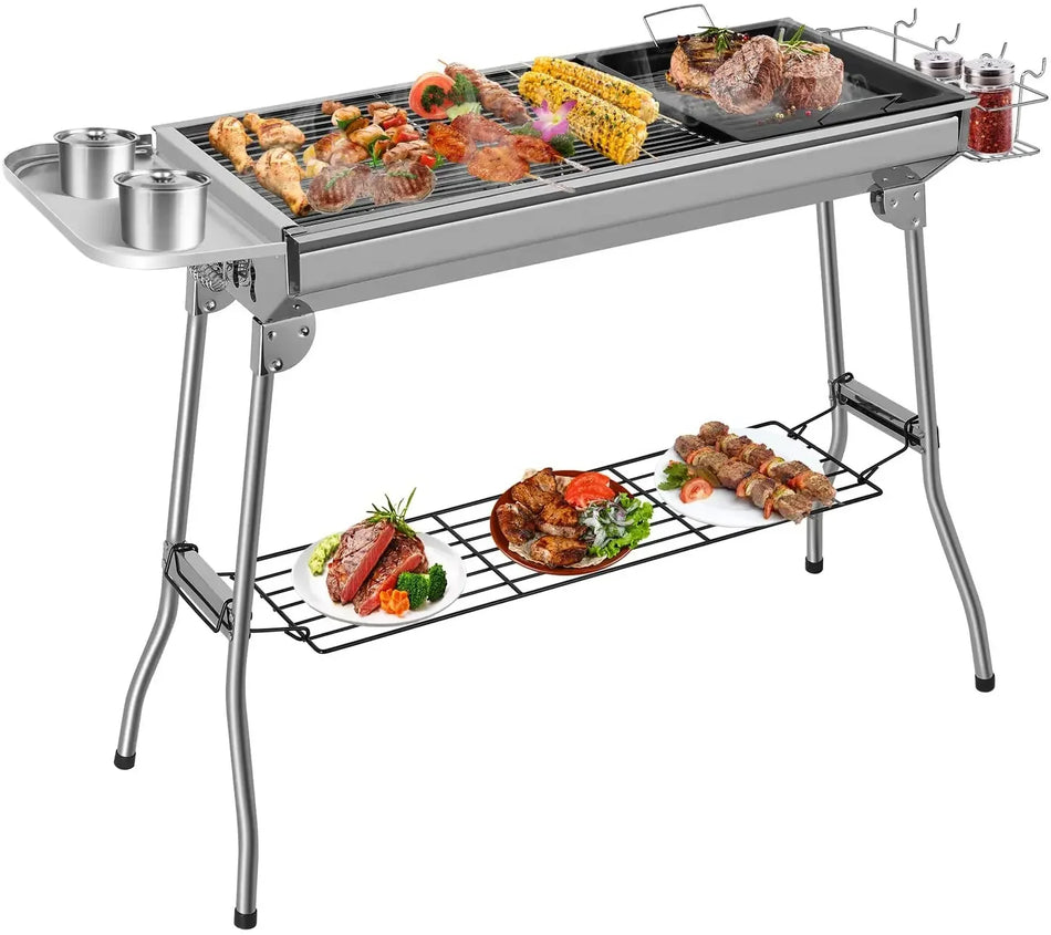 Портативен сгъваем въглищен грил от неръждаема стомана с незалепващо покритие