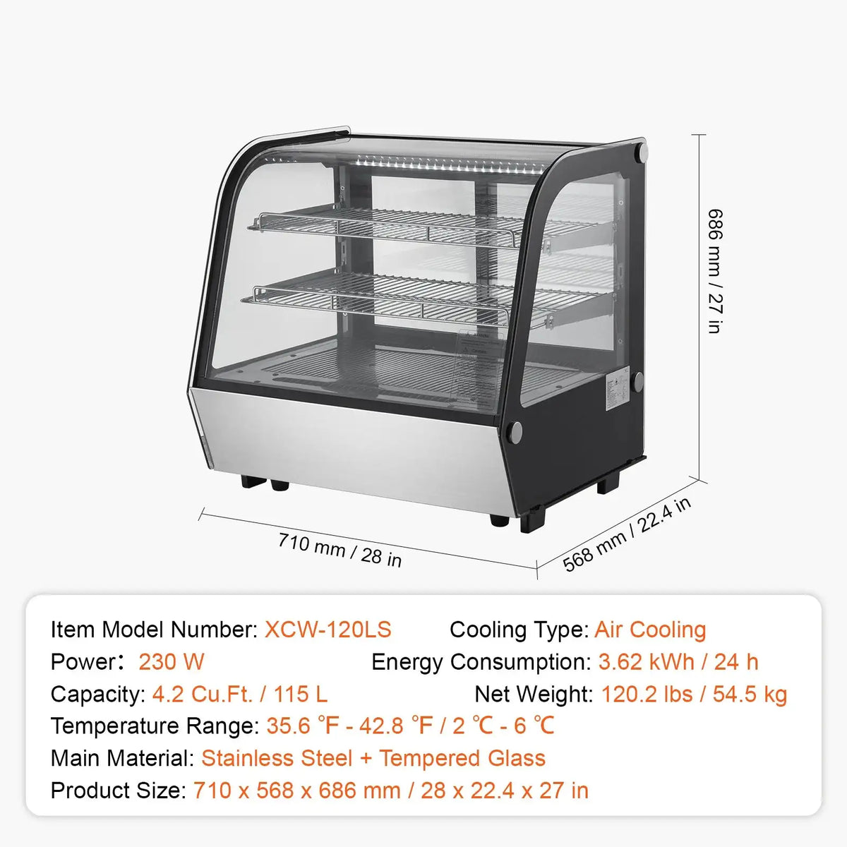 Large Refrigerated Display Case Bakery Pastry LED 4.2cft arc / Poland