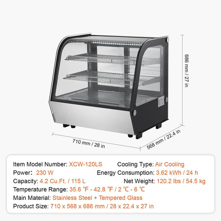 Large Refrigerated Display Case Bakery Pastry LED 4.2cft arc / Poland