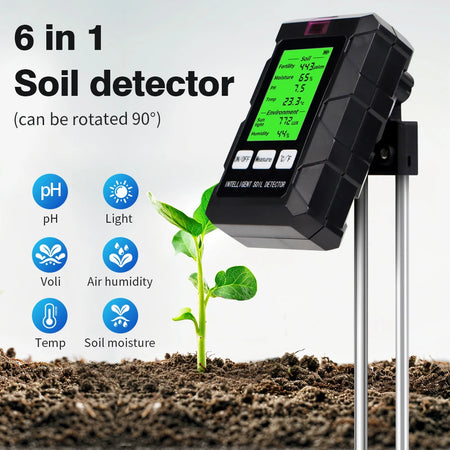 90 Degrees Rotation 6 In 1 Soil Meter &ndash; All In One Sensor black