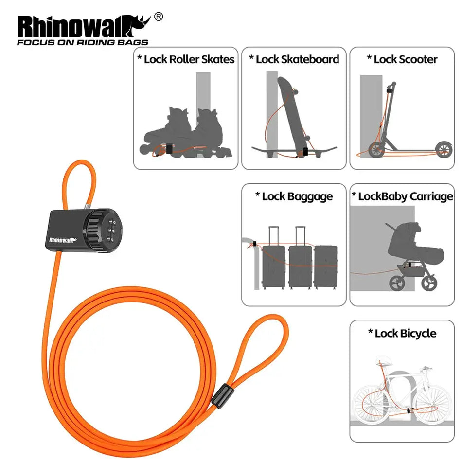 Rhinowalk Anti-theft Cable Lock 3 Digits Code Motorcycle Bike Anti-theft Security Steel Wire Lock Bike Accessory Summer by InterCyprus Trading Ltd