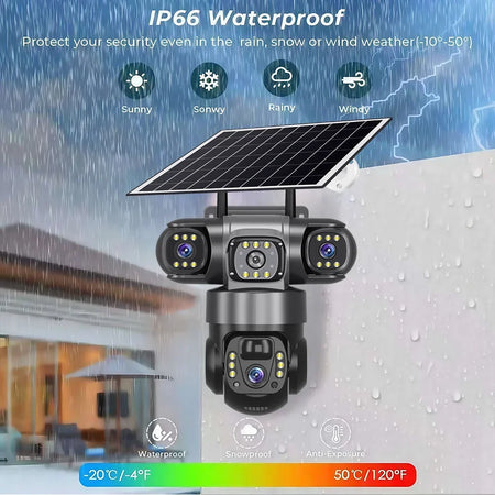 V380 Pro Solar Camera 4G SIM Outdoor Three Lens Three Screens PIR Human Detect CCTV Security Battery PTZ IP Camara Farm orchard