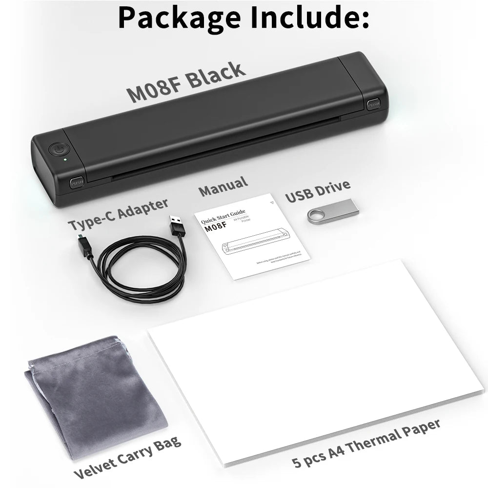 Phomemo M08F A4 Portable Thermal Printer &ndash; Bluetooth Black Printer / CHINA