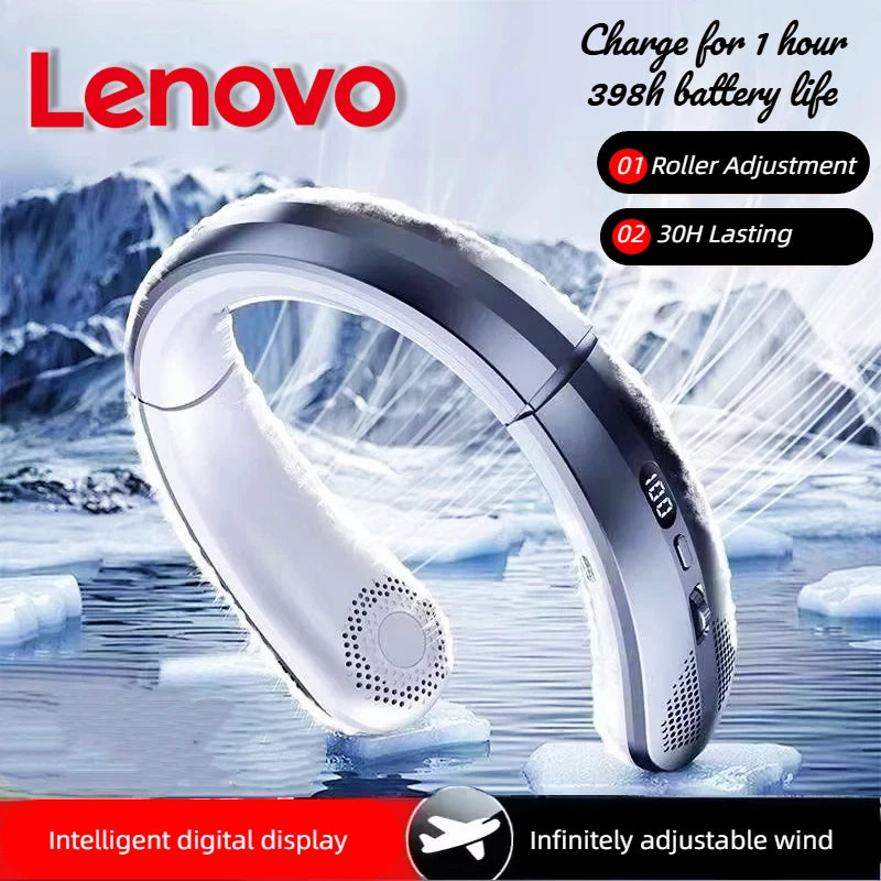 Lenovo Висящ вентилатор 8000mAh Безлопатен USB Презареждаем с LED дисплей