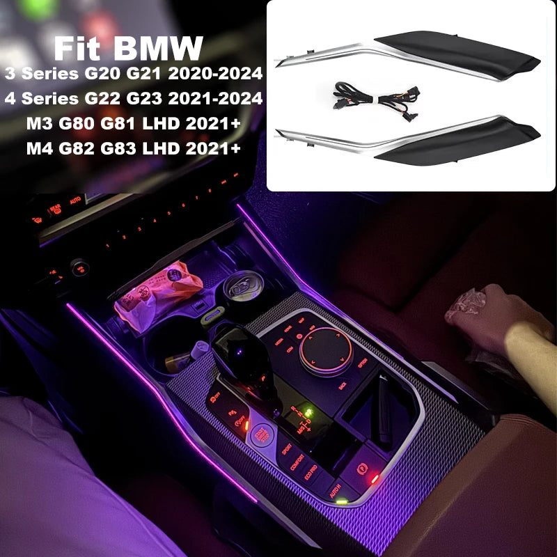 Oświetlenie ambientowe LED konsoli centralnej BMW Serii 3 elementy wykończeniowe wnętrza