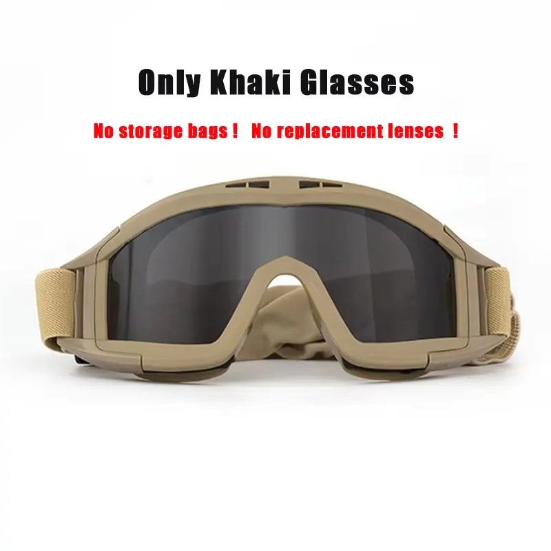 Tactical Goggles with 3 Interchangeable Lenses, Windproof Dustproof Safety Glasses for Outdoor Climbing Sport Protective Eyewear Only 1 Lens Khaki