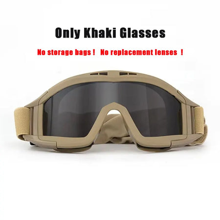 Tactical Goggles with 3 Interchangeable Lenses, Windproof Dustproof Safety Glasses for Outdoor Climbing Sport Protective Eyewear Only 1 Lens Khaki