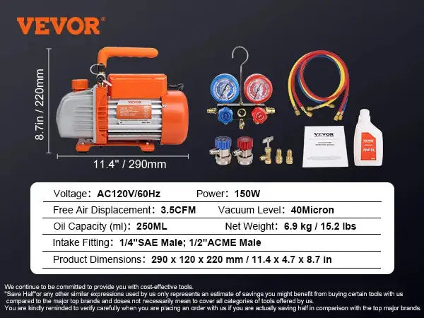 3.5CFM 4CFM Rotary Vane Vacuum Pump &ndash; AC Kit 3.5CFM Basic Model / EU / Poland
