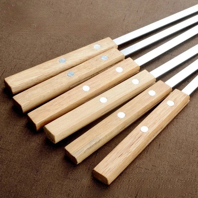 Premium 55cm Stainless Steel BBQ Skewers with Wooden Handle - Set of 6