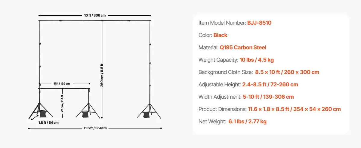 Adjustable Heavy Duty Backdrop Stand Wedding Photo Tripod Base 8.5x10ft / UNITED KINGDOM