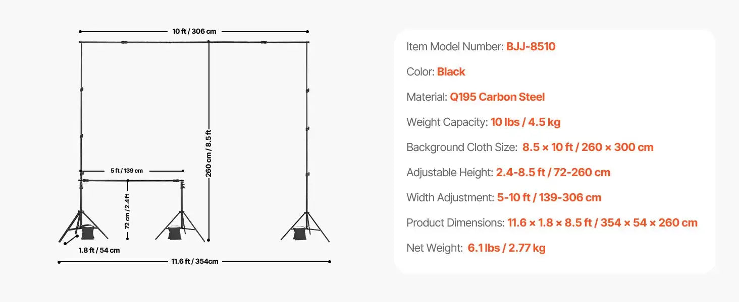 Adjustable Heavy Duty Backdrop Stand Wedding Photo Tripod Base 8.5x10ft / UNITED KINGDOM