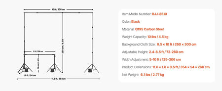 Adjustable Heavy Duty Backdrop Stand Wedding Photo Tripod Base 8.5x10ft / UNITED KINGDOM