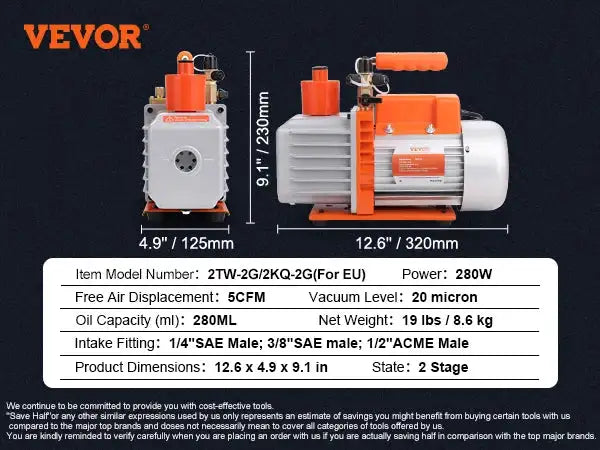 1&amp;2 Stage Vacuum Pump 3.5/5/7CFM &ndash; High Efficiency 5CFM 250W 2 Stage / US / United States