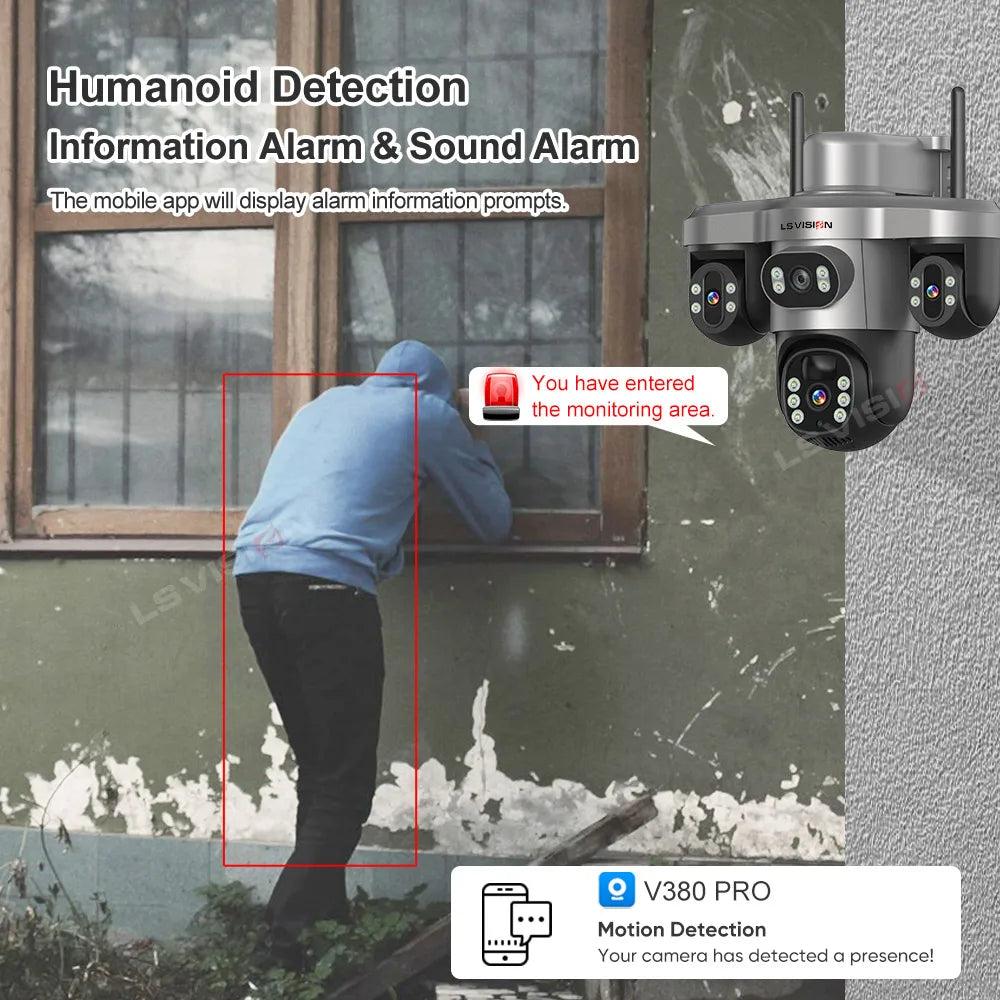 LS VISION V380 PRO 3 Lens WiFi Solar Camera 4G 15MP Security CCTV Waterproof Night Vision Two-Way Audio Camera Mobile Tracking I