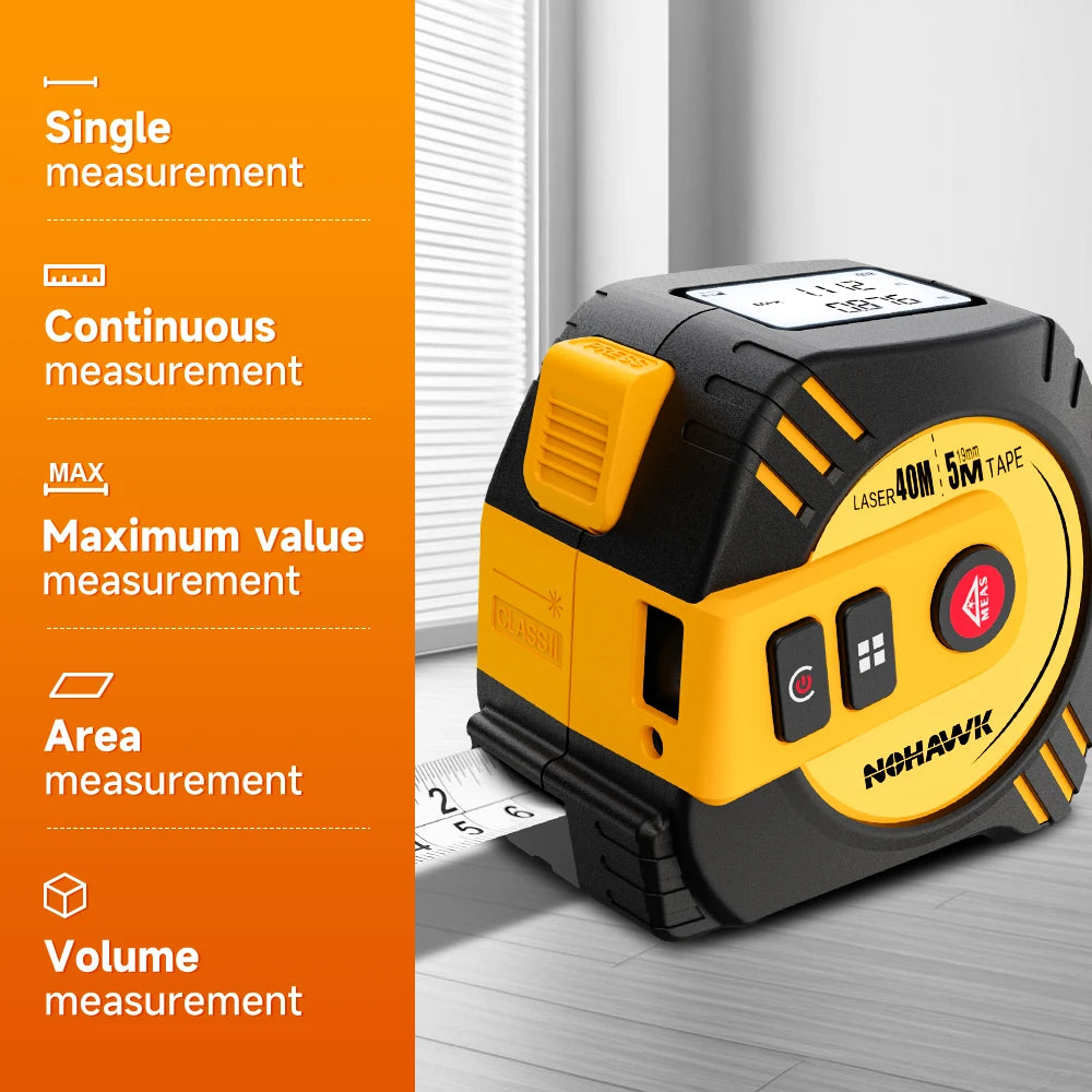 Nohawk Laser Tape Measure - 2 in 1 USB Rechargeable 40m/80m