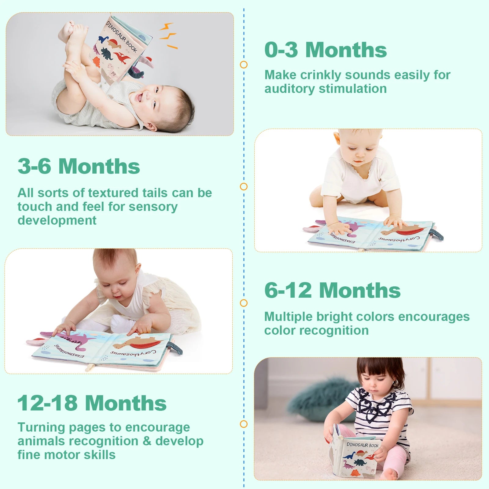 CoolPlay Dinosaur Soft Cloth Book &ndash; Engaging Sensory Experience for Babies