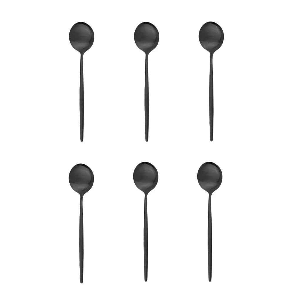 6Pcs Matte Stainless Steel Teaspoon Set &ndash; Elegant Black and Rose Gold Design 6Pcs Black