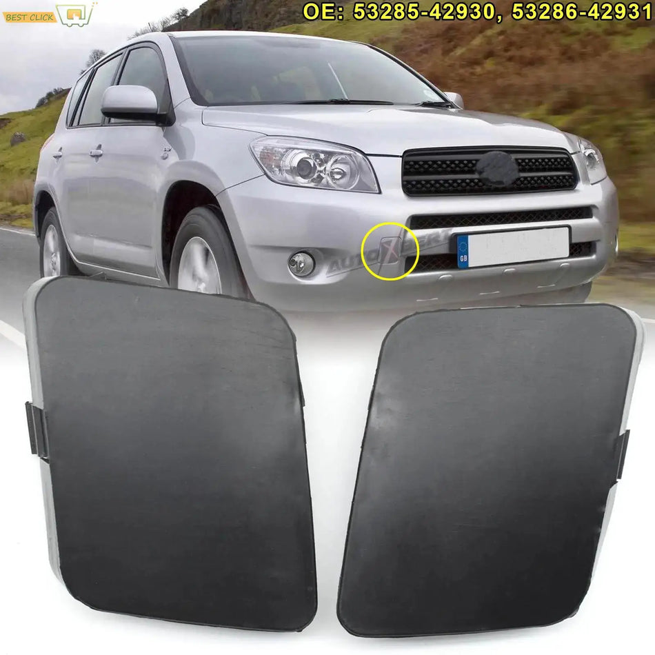 53285-42930 53286-42931 2Pcs/Pair Left Right Front Bumper Tow Hook Cover Cap Unpainted For Toyota RAV4 XA30 2006 2007 2008 by InterCyprus Trading Ltd