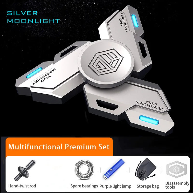 YIJOO Luminous Metal Alloy Fidget Spinner &ndash; Stress Relief Spinning Top for All Ages Silver Premium Set