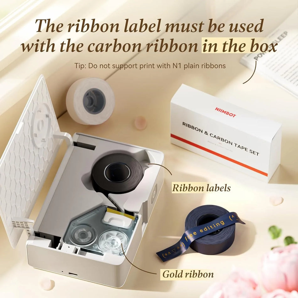Etiquetas de cinta de satén para Niimbot N1/B18, cinta de carbono para regalos de cumpleaños.