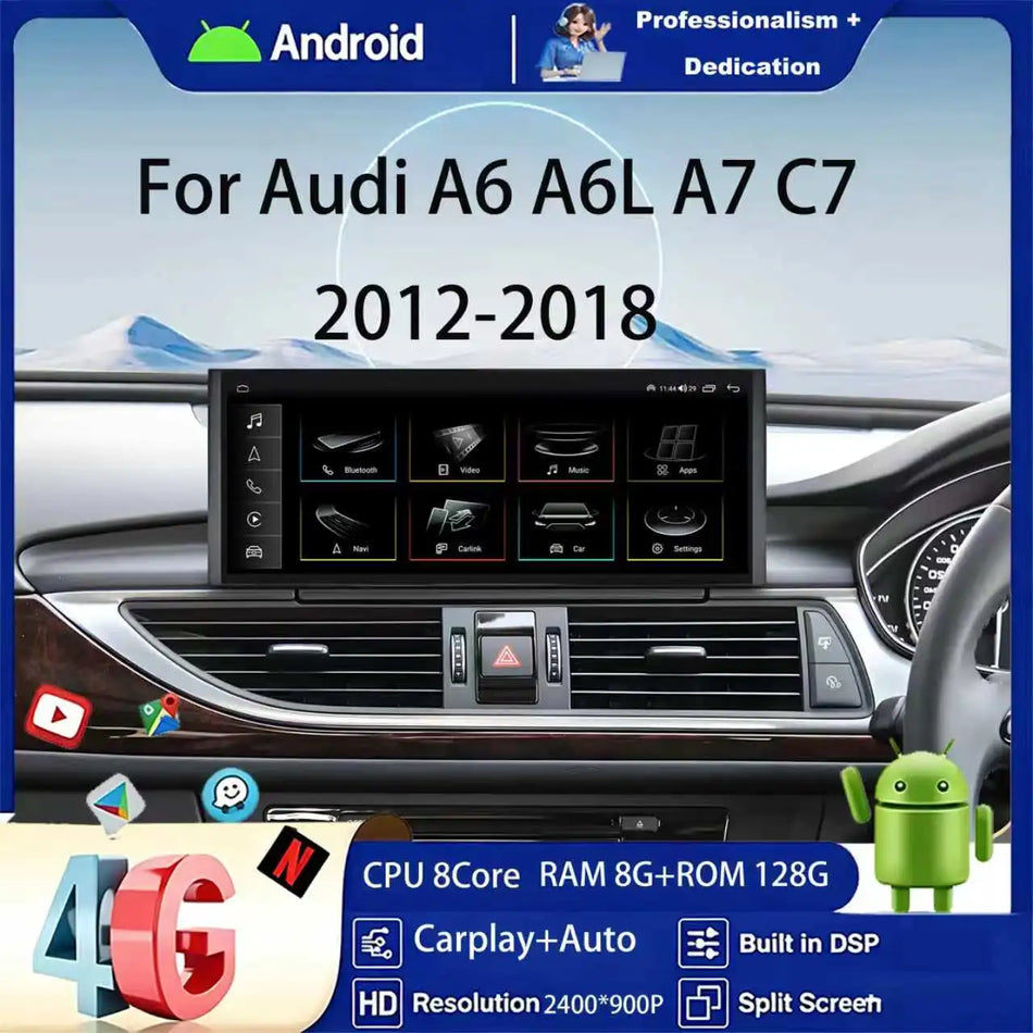 Radio auto Android de 12,3 inch pentru Audi A6 A7 C7 cu 4G WiFi DSP GPS Navigație Stereo