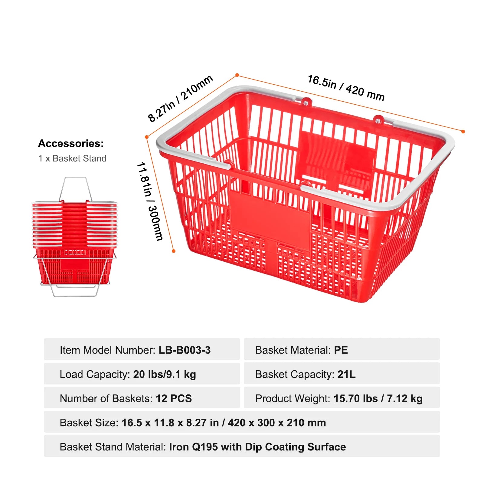 SucceBuy 12PCS Shopping Baskets 21L Plastic &ndash; Eco Friendly 21L / United States