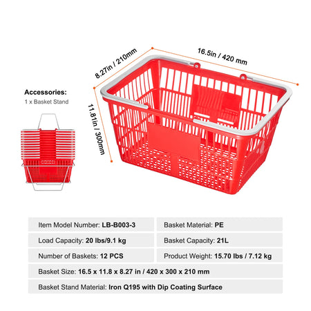 SucceBuy 12PCS Shopping Baskets 21L Plastic &ndash; Eco Friendly 21L / United States