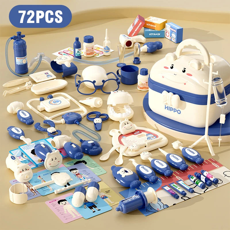 Child Doctor Kit Pretend Play Set - Storage Box Included 72PCS blue