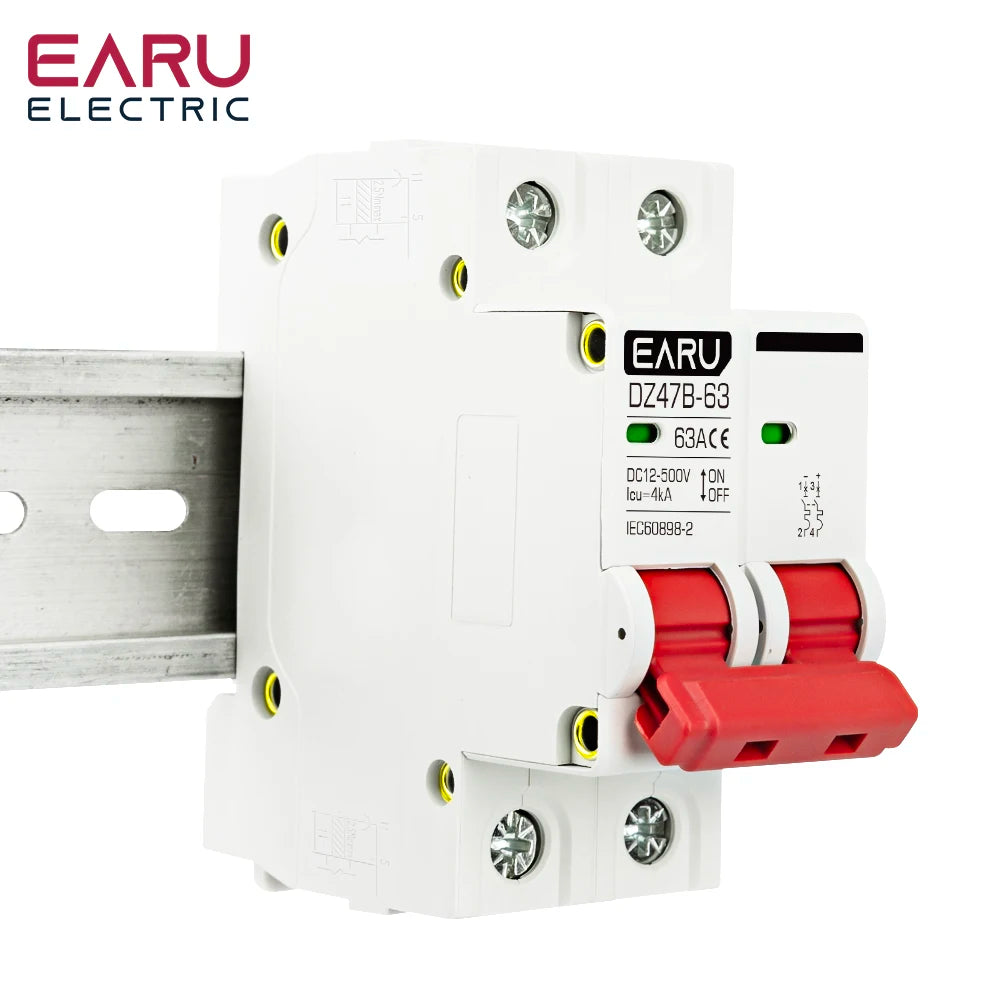 EARUELETRIC DZ47 DC Circuit Breaker - 1P/2P Battery Protection Switch (12V-500V)