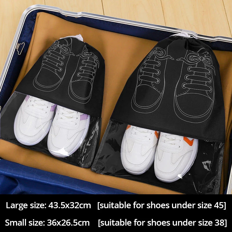 5-Piece Waterproof Shoe Storage Bags with Thickened Non-Woven Fabric - Eco-Friendly Travel Moistureproof Organizer Black 5pcs / 36x26.5cm