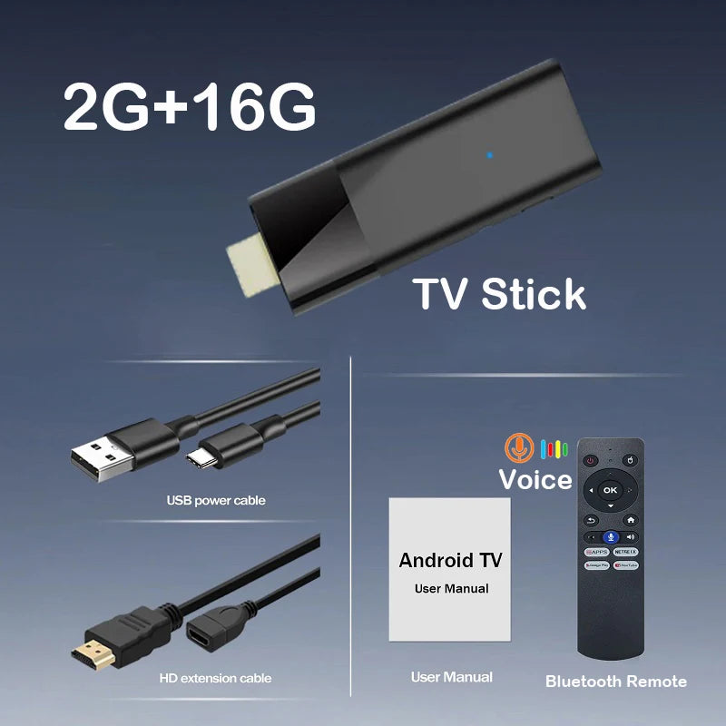 Mini Q12 8K Android TV Stick | Android 14 | Dual WiFi | Voice Remote 2G 16G Voice Remote