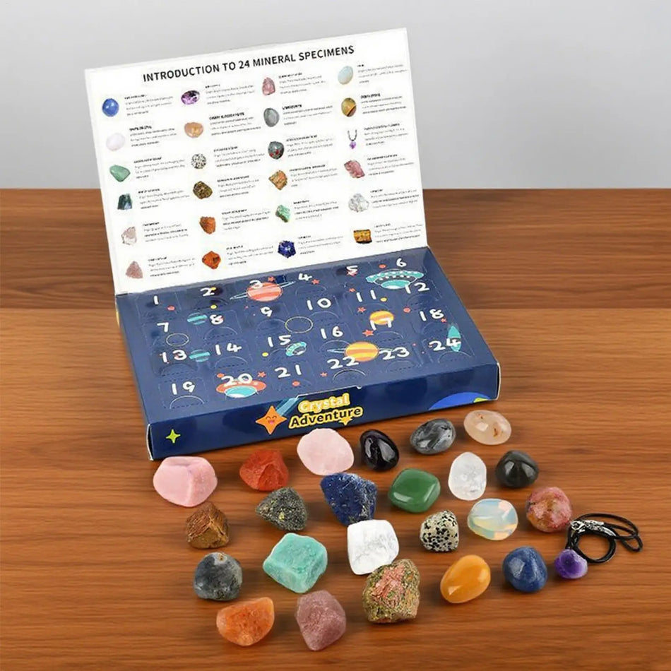 Кристален адвент календар 2025 с естествени скъпоценни камъни, 24-дневно коледно броене за възрастни и тийнейджъри