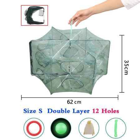 Foldable Fishing Bait Trap - 6 to 20 Holes for Fish, Crab, Shrimp Catching S  2-Layer 12 Holes