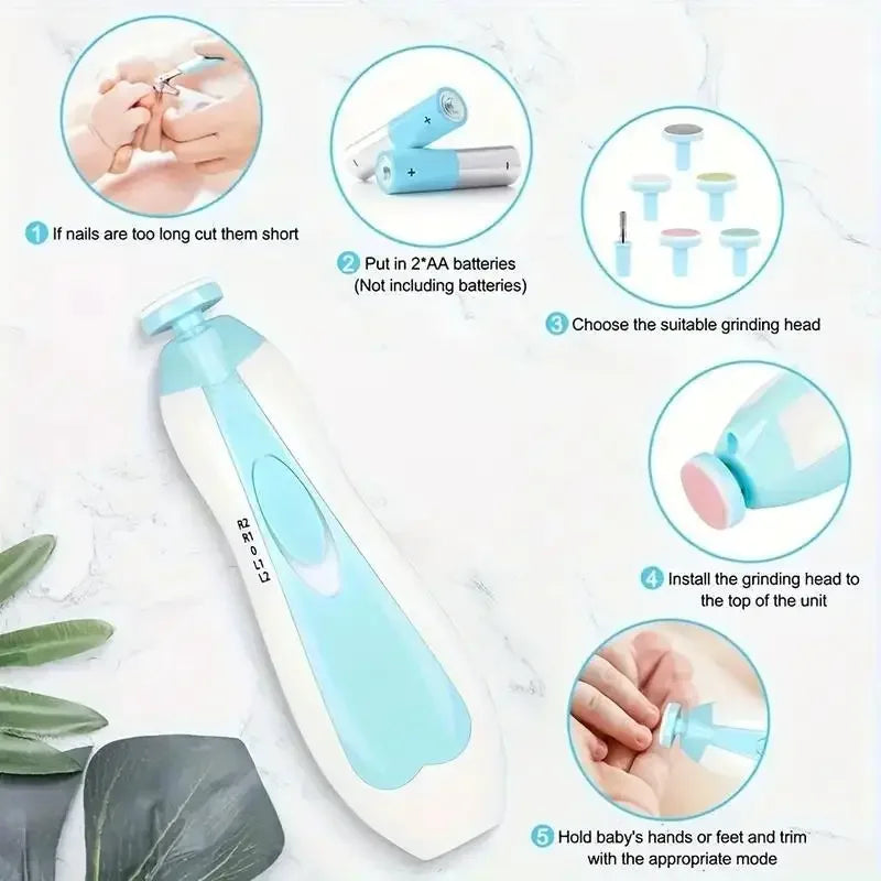 NoEnName Electric Baby Nail Grinder - 6-in-1 Portable Clipping &amp; Manicure Set