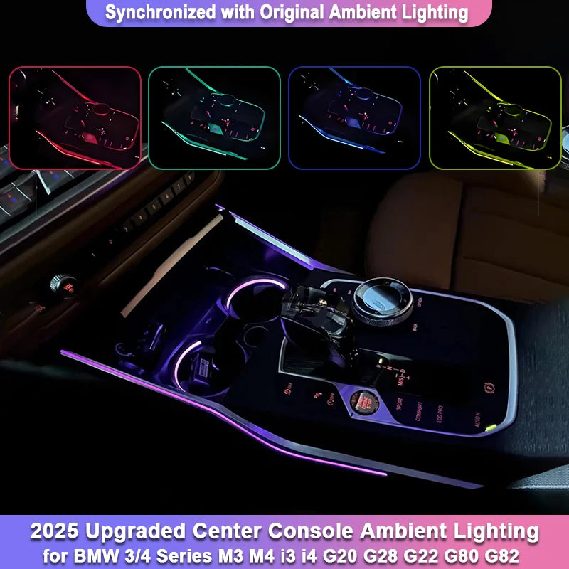 Oświetlenie ambientowe konsoli centralnej BMW Serii 3/4 z oryginalnym wykończeniem ABS Ambient Sync