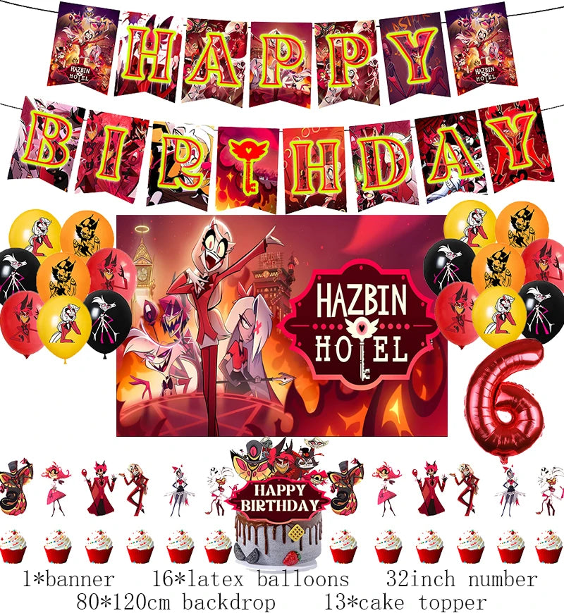 Hazbined Birthday Party Decoration Set with Balloons, Banner, and Cake Topper 1set D6 / Other / CHINA