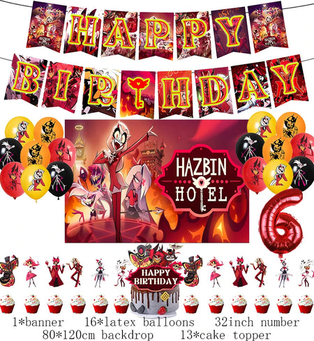 Hazbined Birthday Party Decoration Set with Balloons, Banner, and Cake Topper 1set D6 / Other / CHINA