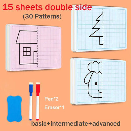 30 Page Children's Grid Drawing Toy &ndash; Enhance Fine Motor Skills and Creativity 15sheets with 2pens