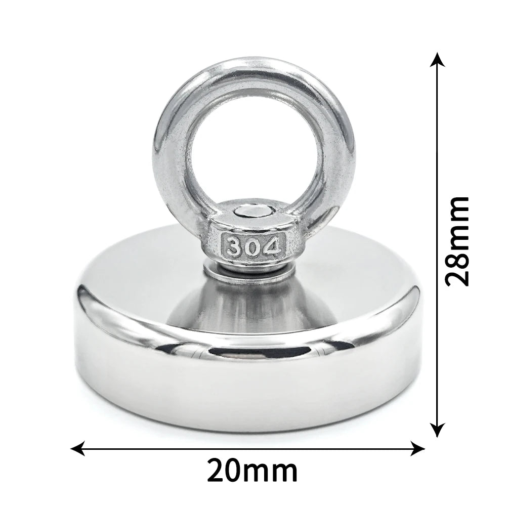 Super Strong Neodymium Fishing Hook N52 D16-D42mm Heavy Duty Rare Earth with Countersunk Hole Eyebolt Salvage Magnetic KND20 Pull Max 9kg