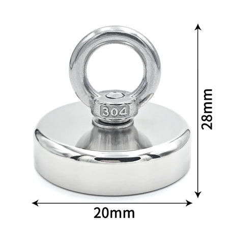 Super Strong Neodymium Fishing Hook N52 D16-D42mm Heavy Duty Rare Earth with Countersunk Hole Eyebolt Salvage Magnetic KND20 Pull Max 9kg