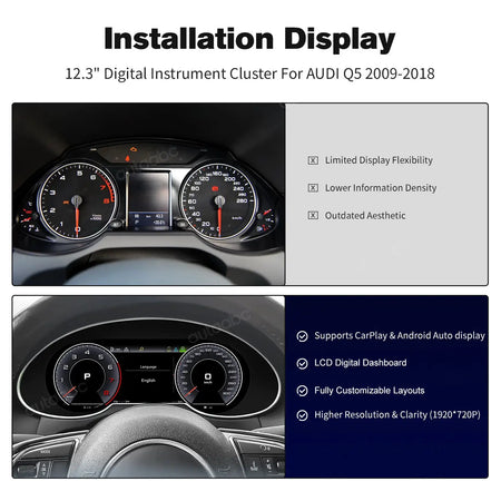 AUTOABC 10.25"LCD Digital Dashboard Cluster Wireless CarPlay Android Auto FOR Audi Q5 2009-2018year Support Steering wheel by InterCyprus Trading Ltd